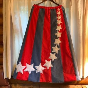 Vintage Heritage House red and blue with white stars boho, hippie, maxi skirt.
